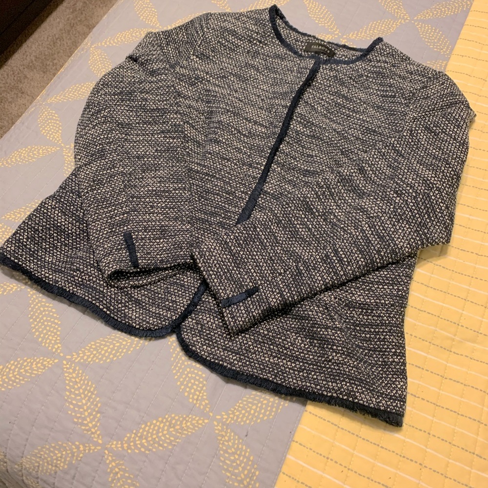 Talbots Navy Tweed Blazer with Fringe Detail